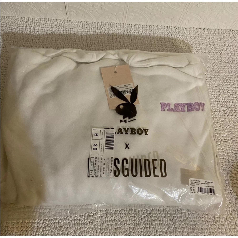 Missguided white Playboy hoodie dress 14 new